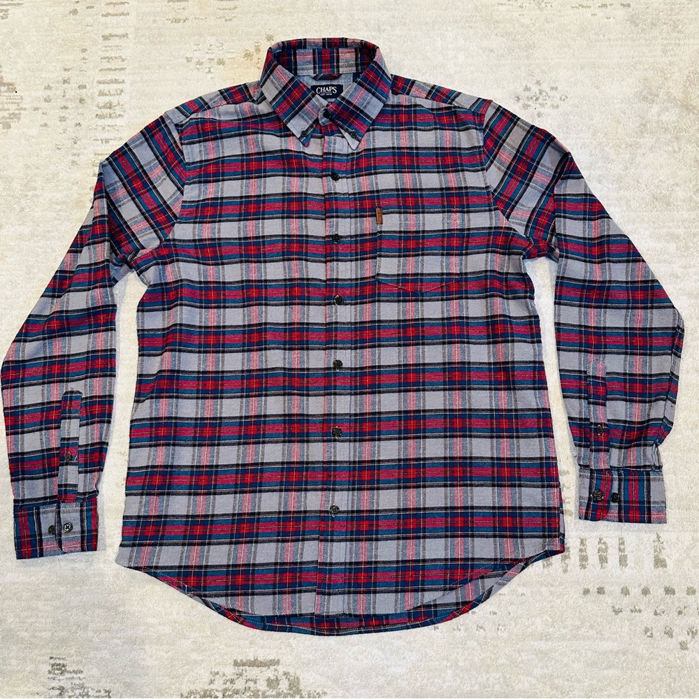 Chaps Performance Flannel Shirt Men’s Medium Plaid Long Sleeve Soft Unique Color